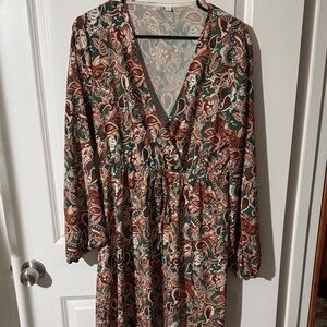 Floral V-Neck Long Sleeve Dress